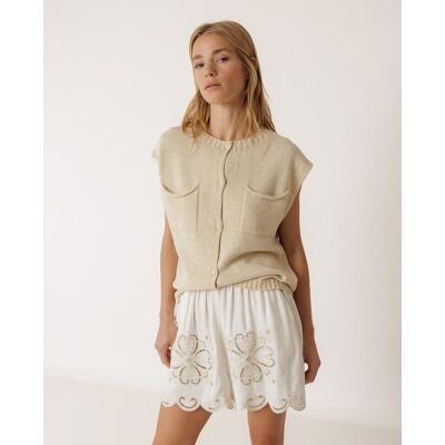 Indi & Cold Indi & Cold - Pantalón de mujer corto cintura engomada. (36) Crudo mujer Indi & Cold Indi & Cold - Pantalón de mujer corto cintura engomada. (36) Crudo mujer