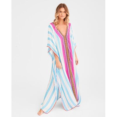 Pitusa Kaftan con motivo étnico. Azul mujer Pitusa Kaftan con motivo étnico. Azul mujer