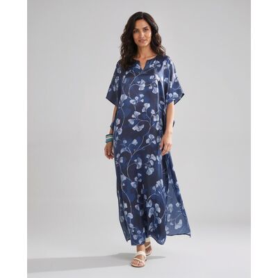 Lohe Kaftan de mujer de seda natural estampado. (46) Azul marino mujer Lohe Kaftan de mujer de seda natural estampado. (46) Azul marino mujer