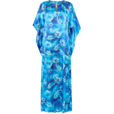 Lohe Kaftan de mujer de seda natural estampado. (42) Azul mujer Lohe Kaftan de mujer de seda natural estampado. (42) Azul mujer
