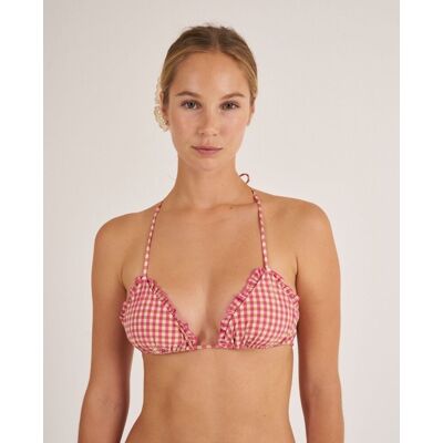Bohodot Top de bikini triangular con volante y estampado de cuadros.. (80) Blanco mujer Bohodot Top de bikini triangular con volante y estampado de cuadros.. (80) Blanco mujer