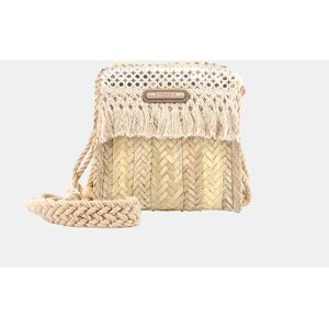 Simó Sastre Bolso pequeño tipo maletin de palma natural cosida combinado con flecos y espejos. Beige mujer Simó Sastre Bolso pequeño tipo maletin de palma natural cosida combinado con flecos y espejos. Beige mujer