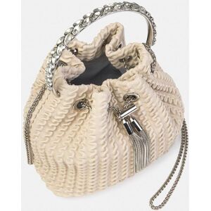 Alma en Pena Bolso de mano estilo bombonera de piel en relieve y correa bandolera de cadena. Blanco mujer Alma en Pena Bolso de mano estilo bombonera de piel en relieve y correa bandolera de cadena. Blanco mujer