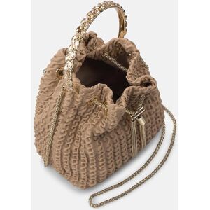Alma en Pena Bolso de mano estilo bombonera de piel en relieve y correa bandolera de cadena. Arena mujer Alma en Pena Bolso de mano estilo bombonera de piel en relieve y correa bandolera de cadena. Arena mujer