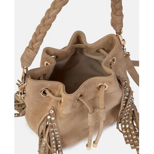 Alma en Pena Bolso de mano estilo bombonera de piel con flecos y correa bandolera ajustable. Topo mujer Alma en Pena Bolso de mano estilo bombonera de piel con flecos y correa bandolera ajustable. Topo mujer