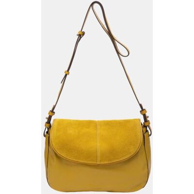 Abbacino Bandolera en piel y serraje con solapa. Amarillo mujer Abbacino Bandolera en piel y serraje con solapa. Amarillo mujer