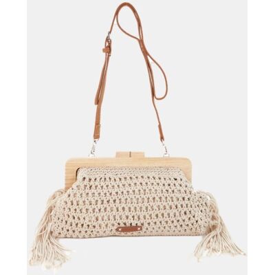 Abbacino Clutch de macramé y flecos. Beige mujer Abbacino Clutch de macramé y flecos. Beige mujer
