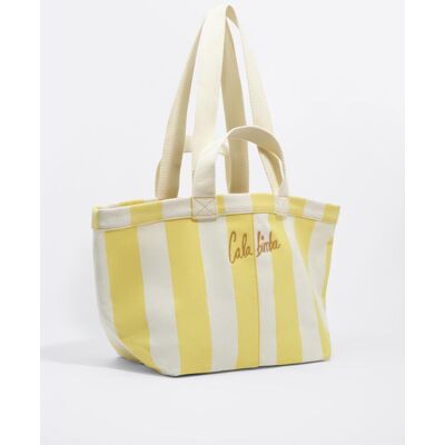 Bimba y Lola Bolso de playa maxi de algodón a rayas con asas de hombro. Amarillo mujer Bimba y Lola Bolso de playa maxi de algodón a rayas con asas de hombro. Amarillo mujer