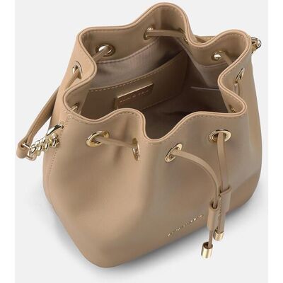 Alma en Pena Bolso de mano estilo bombonera de piel con correa bandolera de cadena. Arena mujer Alma en Pena Bolso de mano estilo bombonera de piel con correa bandolera de cadena. Arena mujer