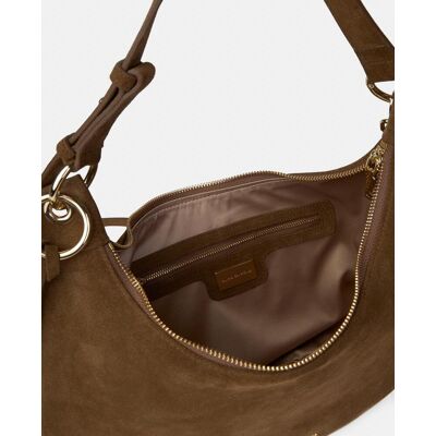 Alma en Pena Bolso de mano estilo media luna de piel con flecos y correa bandolera ajustable. Camel mujer Alma en Pena Bolso de mano estilo media luna de piel con flecos y correa bandolera ajustable. Camel mujer