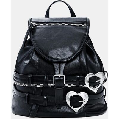 Desigual Mochila mediana efecto piel con textura. Negro mujer Desigual Mochila mediana efecto piel con textura. Negro mujer