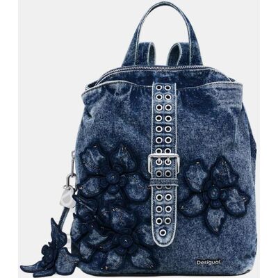 Desigual Mochila pequeña denim flor. Azul marino mujer Desigual Mochila pequeña denim flor. Azul marino mujer