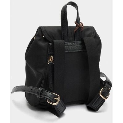 Parfois Mochila de mujer pequeña con varios compartimentos y cierre de cordón con detalle de flor. Negro mujer Parfois Mochila de mujer pequeña con varios compartimentos y cierre de cordón con detalle de flor. Negro mujer