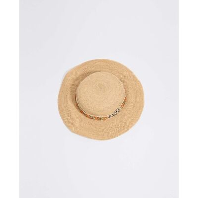 Bimba y Lola Sombrero tipo canotier rafia cinta bordada. Marrón mujer Bimba y Lola Sombrero tipo canotier rafia cinta bordada. Marrón mujer
