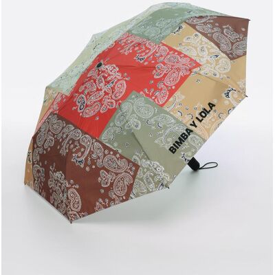 Bimba y Lola Paraguas automático de mujer estampado patchwork paisley. Rojo / Gris mujer Bimba y Lola Paraguas automático de mujer estampado patchwork paisley. Rojo / Gris mujer
