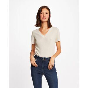 Morgan Camiseta de mujer de manga corta con escote en V. (38) Beige / Blanco mujer Morgan Camiseta de mujer de manga corta con escote en V. (38) Beige / Blanco mujer