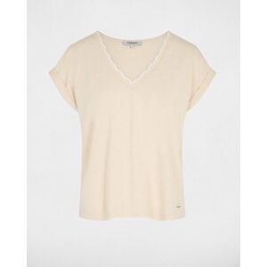 Morgan Camiseta de mujer con escote pico manga corta. (38) Beige mujer Morgan Camiseta de mujer con escote pico manga corta. (38) Beige mujer