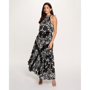 Morgan Vestido largo con cuello perkins y estampado. (44) Negro / Blanco mujer Morgan Vestido largo con cuello perkins y estampado. (44) Negro / Blanco mujer