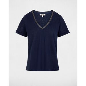 Morgan Camiseta de mujer con escote pico con pedrería. (38) Azul oscuro mujer Morgan Camiseta de mujer con escote pico con pedrería. (38) Azul oscuro mujer