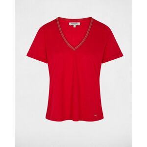 Morgan Camiseta de mujer con escote pico con pedrería. (34) Rojo mujer Morgan Camiseta de mujer con escote pico con pedrería. (34) Rojo mujer