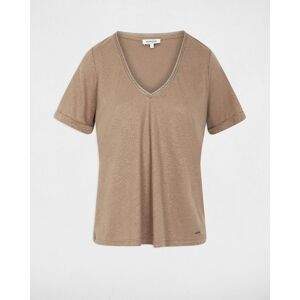 Morgan Camiseta de mujer con escote pico con pedrería. (XS) Topo mujer Morgan Camiseta de mujer con escote pico con pedrería. (XS) Topo mujer