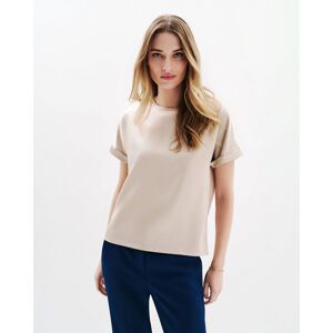 Caroll Camiseta de mujer con manga corta remangada y cuello redondo. (34) Beige mujer Caroll Camiseta de mujer con manga corta remangada y cuello redondo. (34) Beige mujer