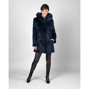 De la Roca Abrigo de pelo de mujer de rex labrado a cuadros y capucha. (40) Azul oscuro mujer De la Roca Abrigo de pelo de mujer de rex labrado a cuadros y capucha. (40) Azul oscuro mujer