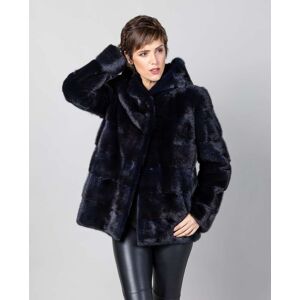 De la Roca Abrigo de mujer con capucha de pelo de visón con bolsillos verticales. (46) Azul oscuro mujer De la Roca Abrigo de mujer con capucha de pelo de visón con bolsillos verticales. (46) Azul oscuro mujer