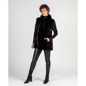 De la Roca Chaleco de pelo de mujer de visón diamante y cuello de zorro. (46) Negro mujer De la Roca Chaleco de pelo de mujer de visón diamante y cuello de zorro. (46) Negro mujer
