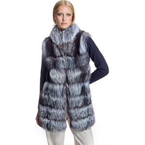 Maximilian Chaleco de pelo de zorro en horizontal con cuello alto. (42) Gris oscuro mujer Maximilian Chaleco de pelo de zorro en horizontal con cuello alto. (42) Gris oscuro mujer