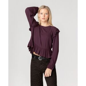 Noon Blusa de mujer de manga larga con volantes frontales. (34) Burdeos mujer Noon Blusa de mujer de manga larga con volantes frontales. (34) Burdeos mujer
