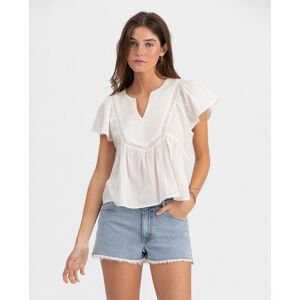 Noon Blusa fluida de mujer con manga corta. (XS) Crudo mujer Noon Blusa fluida de mujer con manga corta. (XS) Crudo mujer