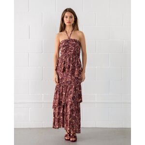 Noon Vestido midi estampado con volantes y lazada al cuello. (38) Rosa mujer Noon Vestido midi estampado con volantes y lazada al cuello. (38) Rosa mujer