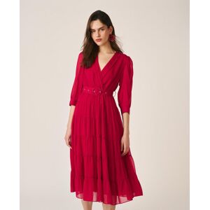 Alma en Pena Vestido largo fluido de manga tres cuartos ablusada escote cruzado y cinturón. (40) Rojo mujer Alma en Pena Vestido largo fluido de manga tres cuartos ablusada escote cruzado y cinturón. (40) Rojo mujer