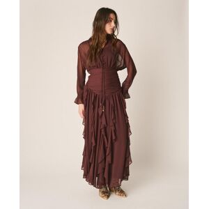 Alma en Pena Falda midi fluida con fajin drapeado a la cadera y volantes verticales. (36) Marrón mujer Alma en Pena Falda midi fluida con fajin drapeado a la cadera y volantes verticales. (36) Marrón mujer