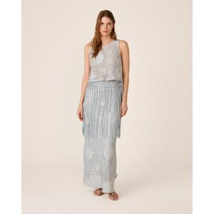 Alma en Pena Falda midi corte sirena con tejido tipo crochet con lentejuelas. (40) Gris claro mujer Alma en Pena Falda midi corte sirena con tejido tipo crochet con lentejuelas. (40) Gris claro mujer