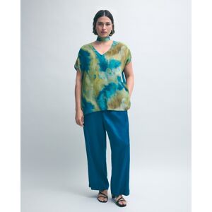 Couchel Top de mujer manga corta con cuello pico y estampado abstracto. (52) Verde mujer Couchel Top de mujer manga corta con cuello pico y estampado abstracto. (52) Verde mujer