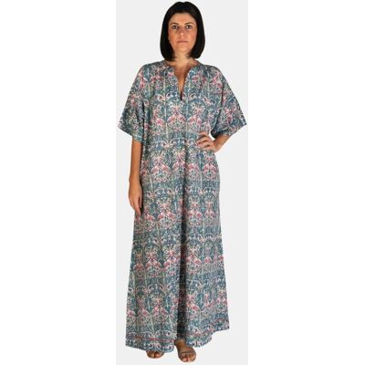 Kbas Caftán largo de algodón con estampado botánico. Azul mujer Kbas Caftán largo de algodón con estampado botánico. Azul mujer