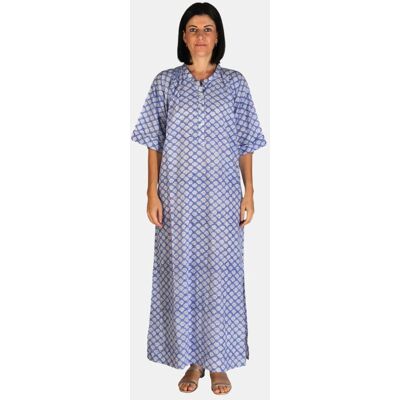 Kbas Caftán largo de algodón con estampado botánico. Azul mujer Kbas Caftán largo de algodón con estampado botánico. Azul mujer