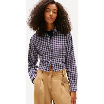 Tommy Jeans Camisa de mujer cropped de cuadros con lazo. (L) Azul marino mujer Tommy Jeans Camisa de mujer cropped de cuadros con lazo. (L) Azul marino mujer
