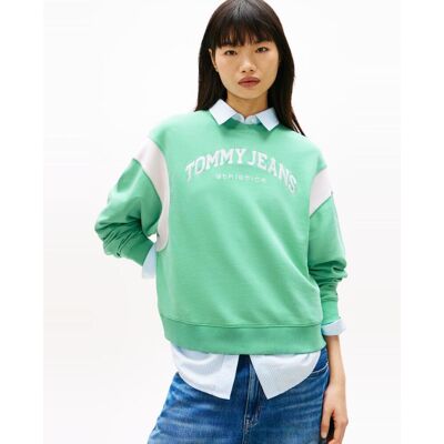 Tommy Jeans Sudadera de mujer sin capucha boxy fit de . (L) Verde Agua mujer Tommy Jeans Sudadera de mujer sin capucha boxy fit de . (L) Verde Agua mujer