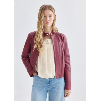 Boss Chaqueta biker corta sin cuello en cuero estructurado. (36) Rojo Granate mujer Boss Chaqueta biker corta sin cuello en cuero estructurado. (36) Rojo Granate mujer