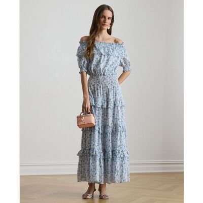 Lauren Ralph Lauren Vestido midi de algodón estampado. (38) Azul / Blanco mujer Lauren Ralph Lauren Vestido midi de algodón estampado. (38) Azul / Blanco mujer