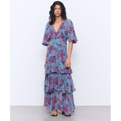 Tintoretto Vestido de manga corta estampado con volantes. (36) Azul mujer Tintoretto Vestido de manga corta estampado con volantes. (36) Azul mujer