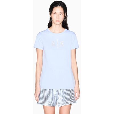 Giorgio Armani Camiseta de mujer regular fit con logo en pedrería. (S) Azul claro mujer Giorgio Armani Camiseta de mujer regular fit con logo en pedrería. (S) Azul claro mujer