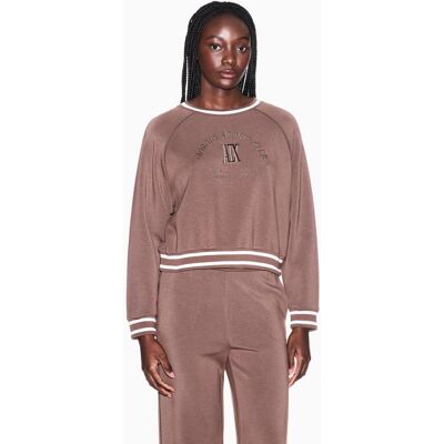 Giorgio Armani Sudadera de mujer con logo frontal en interlock. (XS) Marrón mujer Giorgio Armani Sudadera de mujer con logo frontal en interlock. (XS) Marrón mujer