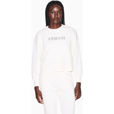 Giorgio Armani Sudadera de mujer cuello redondo con logo. Crudo mujer Giorgio Armani Sudadera de mujer cuello redondo con logo. Crudo mujer