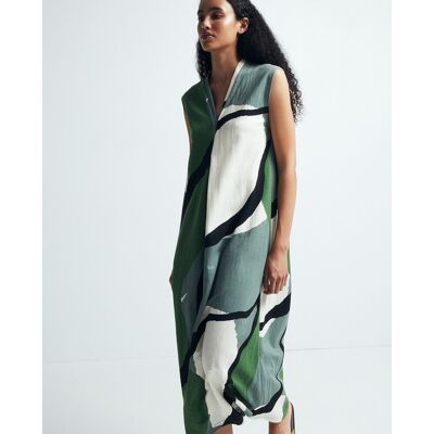 Sfera Vestido básico lino. (S - S) Verde mujer Sfera Vestido básico lino. (S - S) Verde mujer