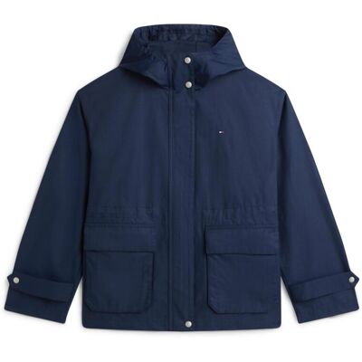 Tommy Hilfiger Parka corta de mujer con capucha y bolsillos de parche. (34) Azul marino mujer Tommy Hilfiger Parka corta de mujer con capucha y bolsillos de parche. (34) Azul marino mujer