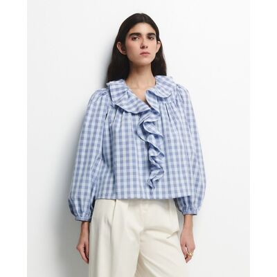 Sfera Camisa volante cuadros. (38) Azul mujer Sfera Camisa volante cuadros. (38) Azul mujer